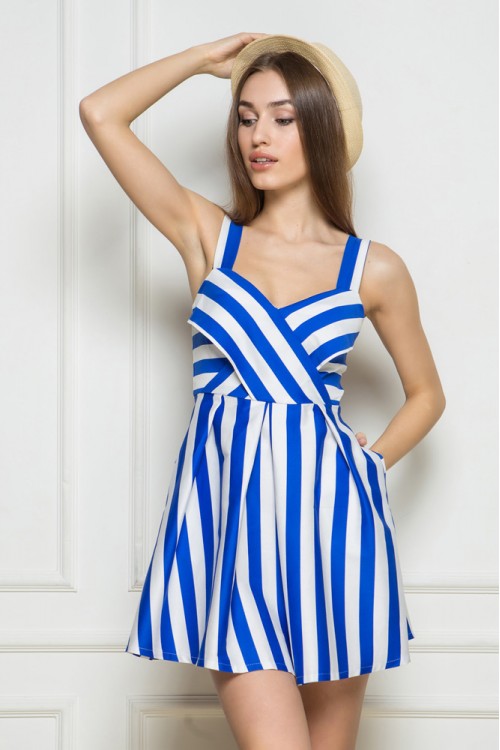 Короткое бело-синее платье в полоску Lagrima